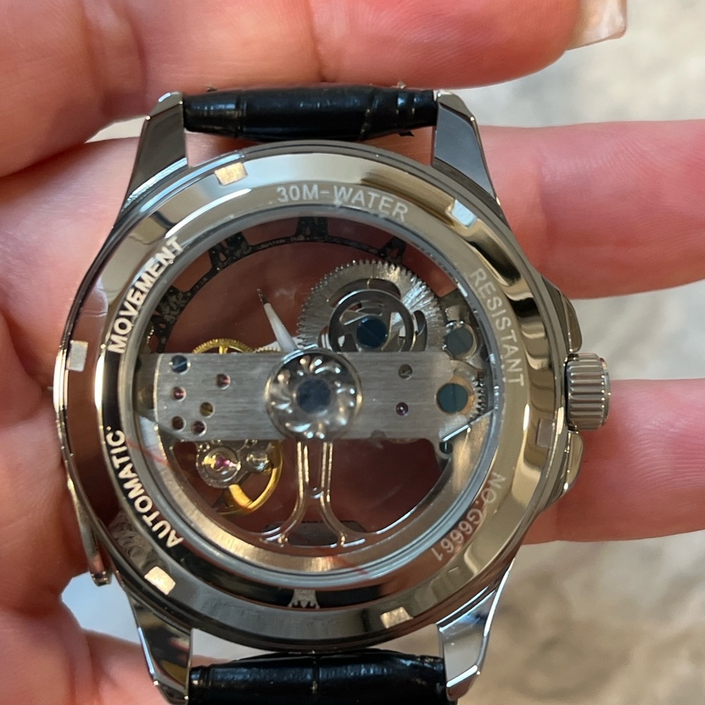 Olevs Automatic Skeleton Watch Black Leather Strap - image 5